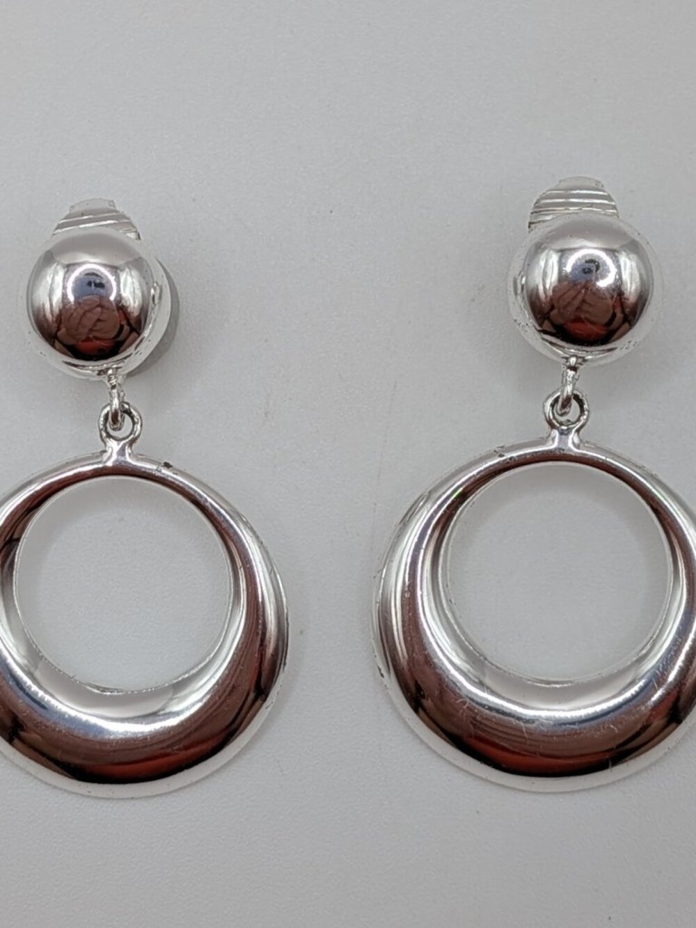 Asymmetrical Hollow Circle Drop Clip-On Earrings Signed Thailand Sterling Silver